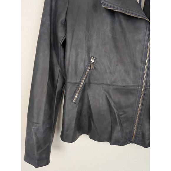 Anthropologie Vegan Leather Jacket Peplum Asymmetrical Moto Gray Size S - Picture 6 of 14